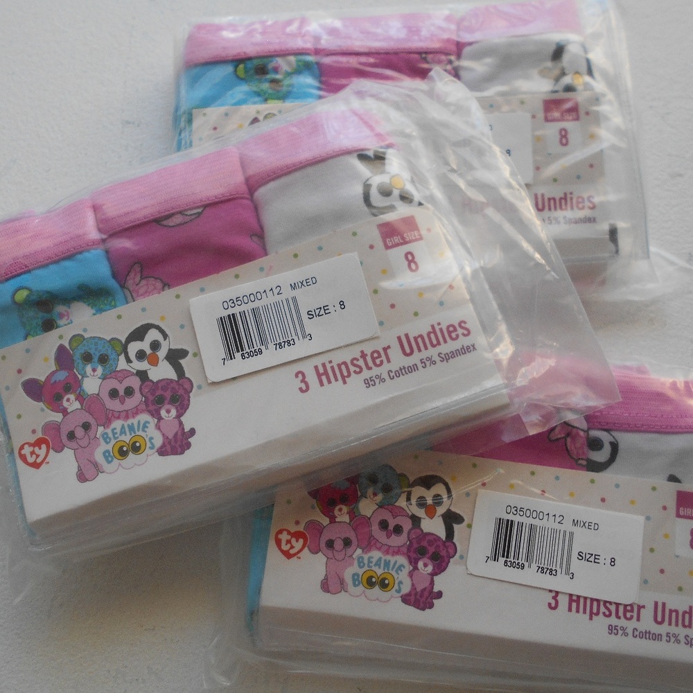 NEW! Girls Underwear Beanie Boos 9 prs Hipster 8